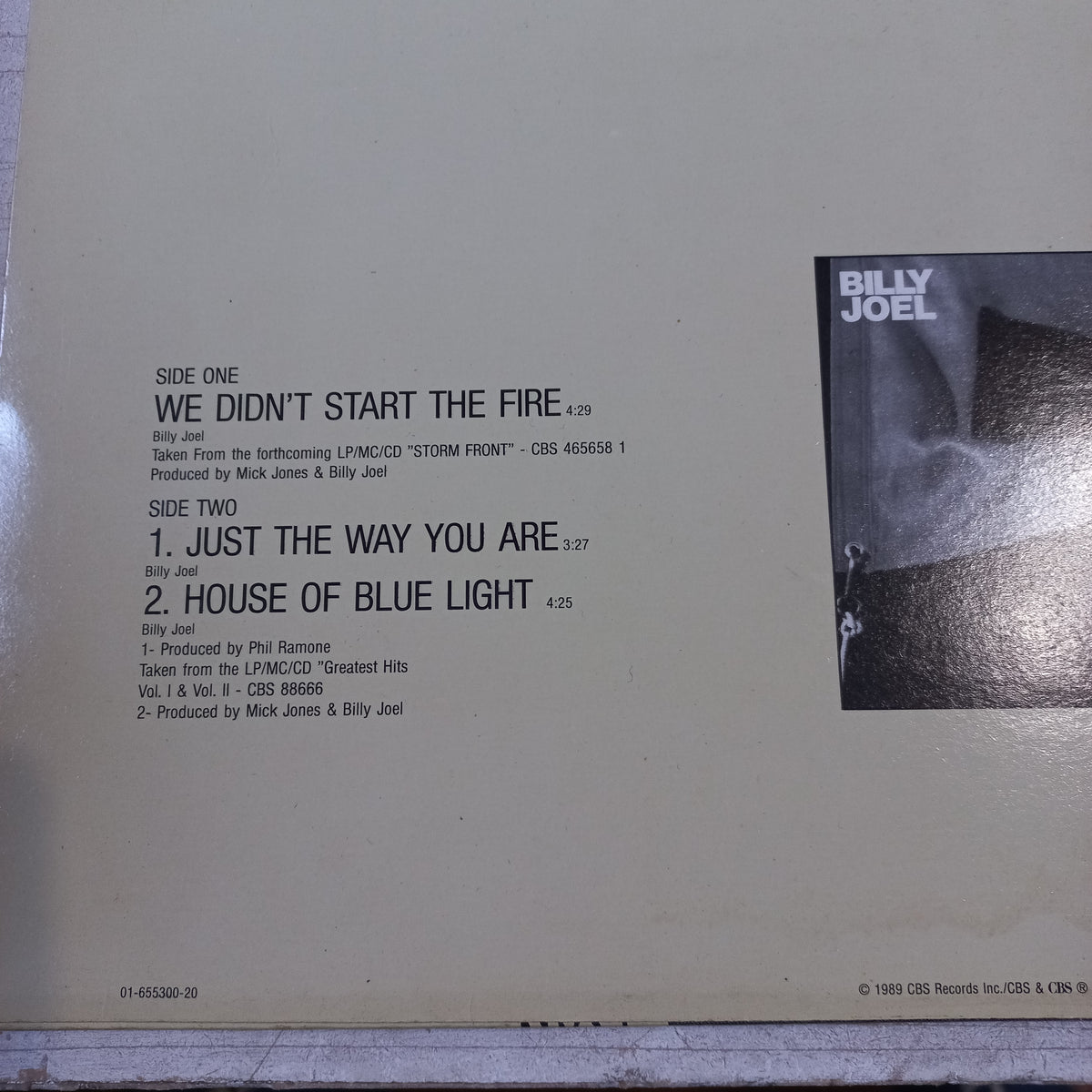 BILLY JOEL WE DIDNT START A FIRE / JUST THE WAY YOU ARE MAXI 12" SECOND HAND VG+ O NM