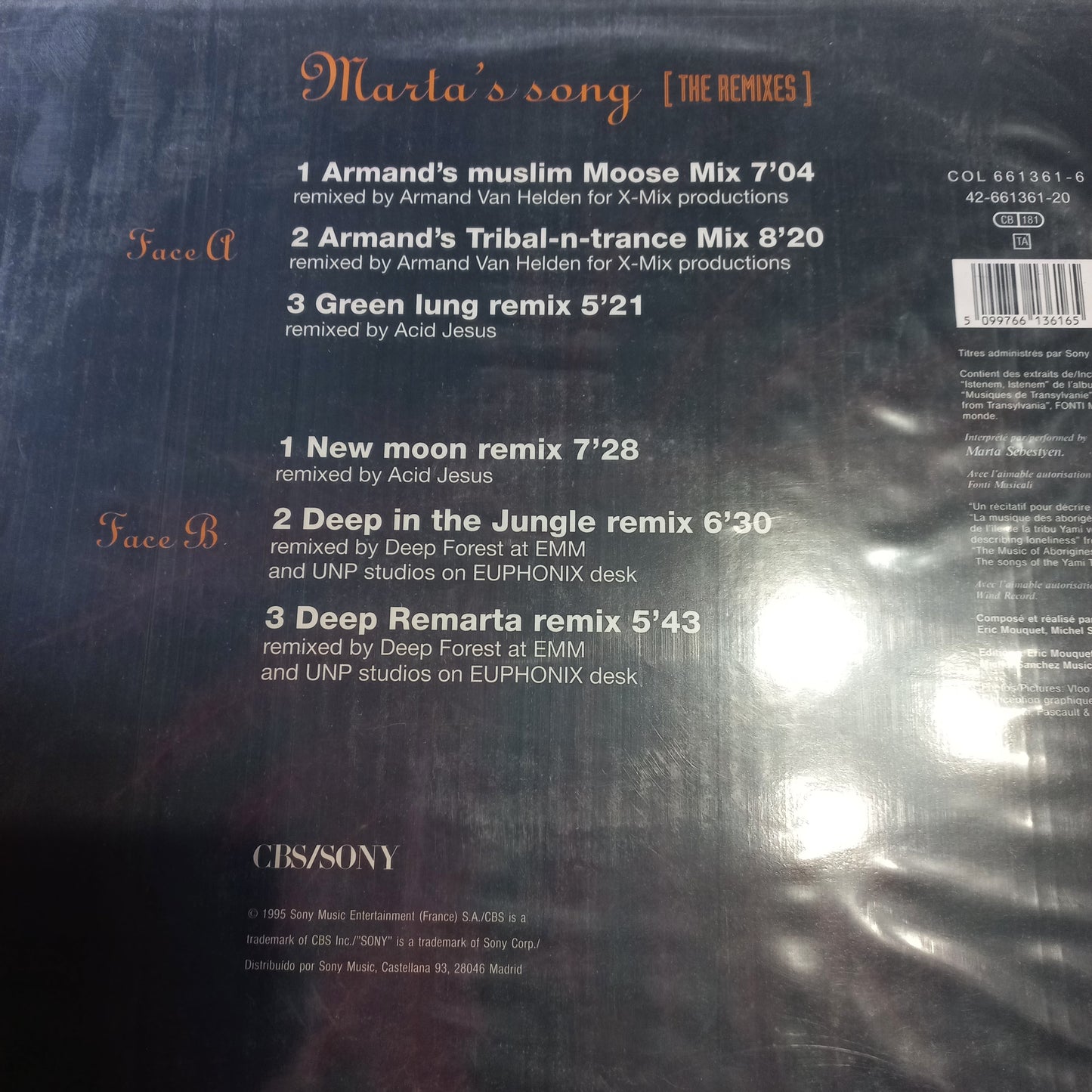 Deep Forest - Marta's Song MAXI VG+ (The Remixes) (12", Single) (Columbia, Columbia - COL 661361 6, COL 661361-6)