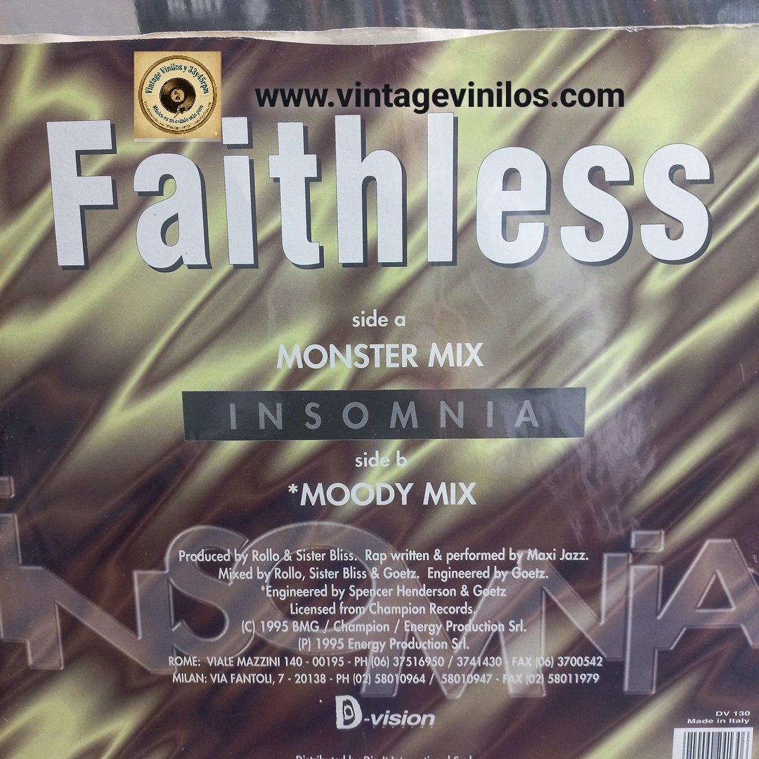 Faithless Insomnia (Monster Mix) Maxi 12" VG+