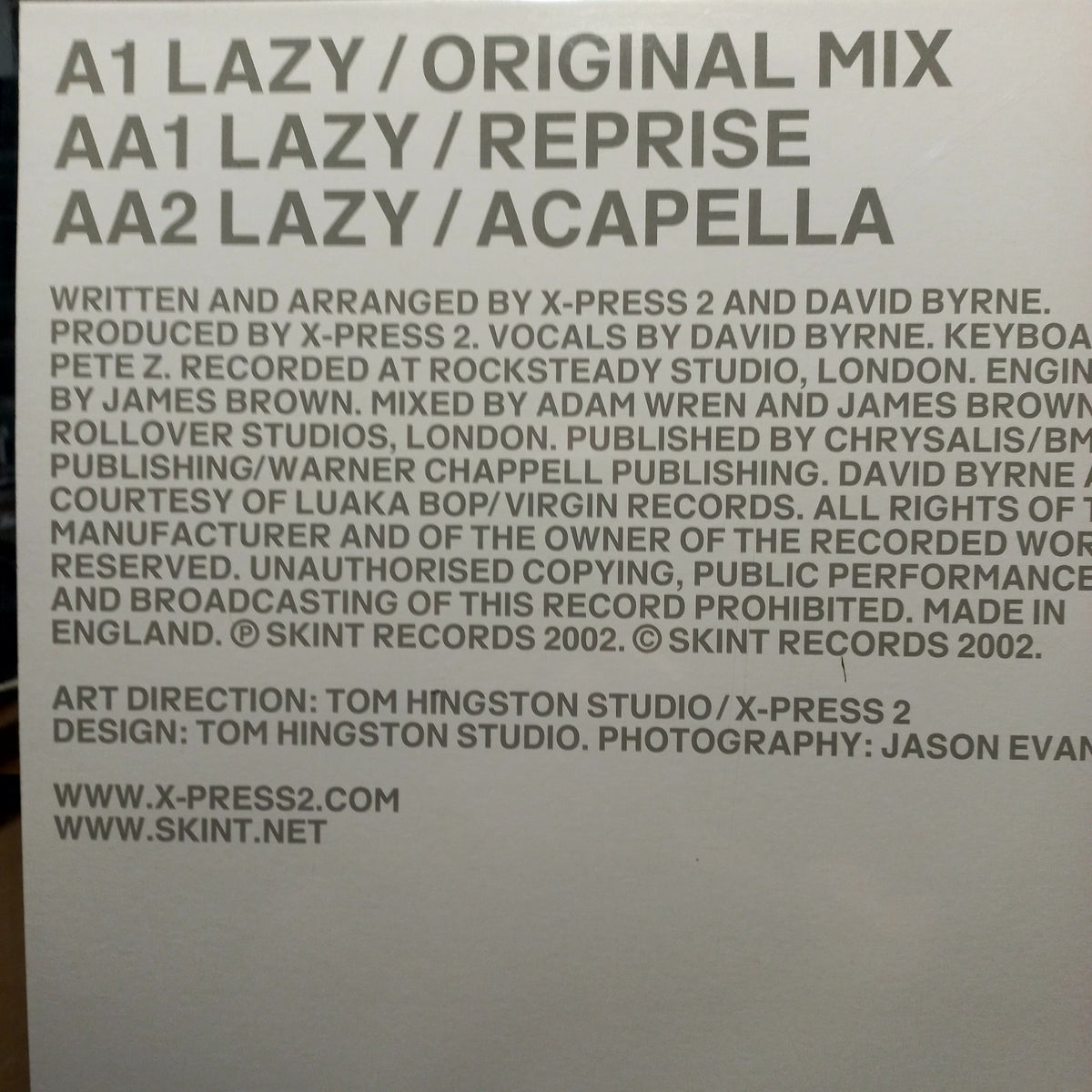 XPress 2 Feat David Byrne Lazy Maxi Near Mint