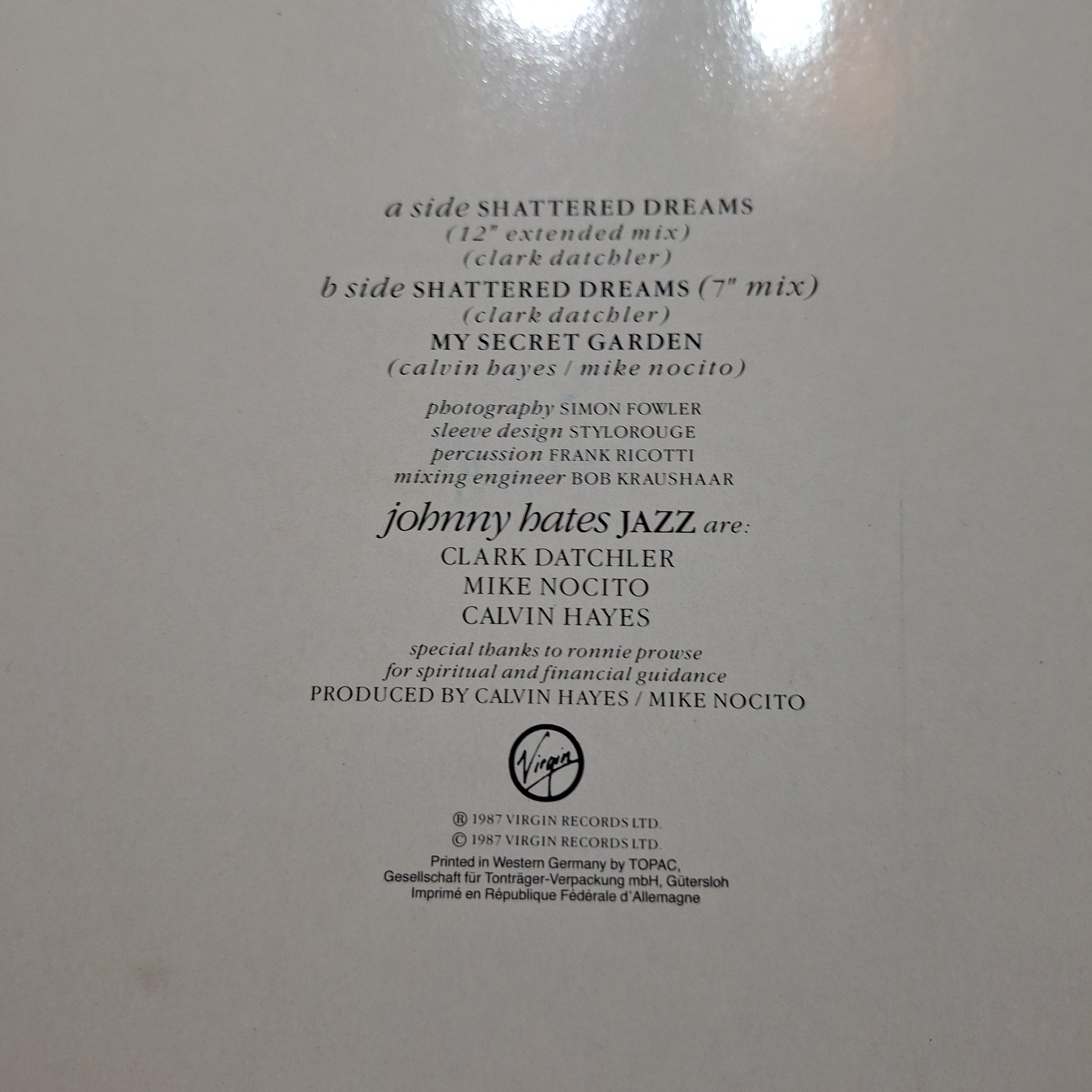 Johnny Hates Jazz Shatered Dreams Maxi 2da. Mano VG+