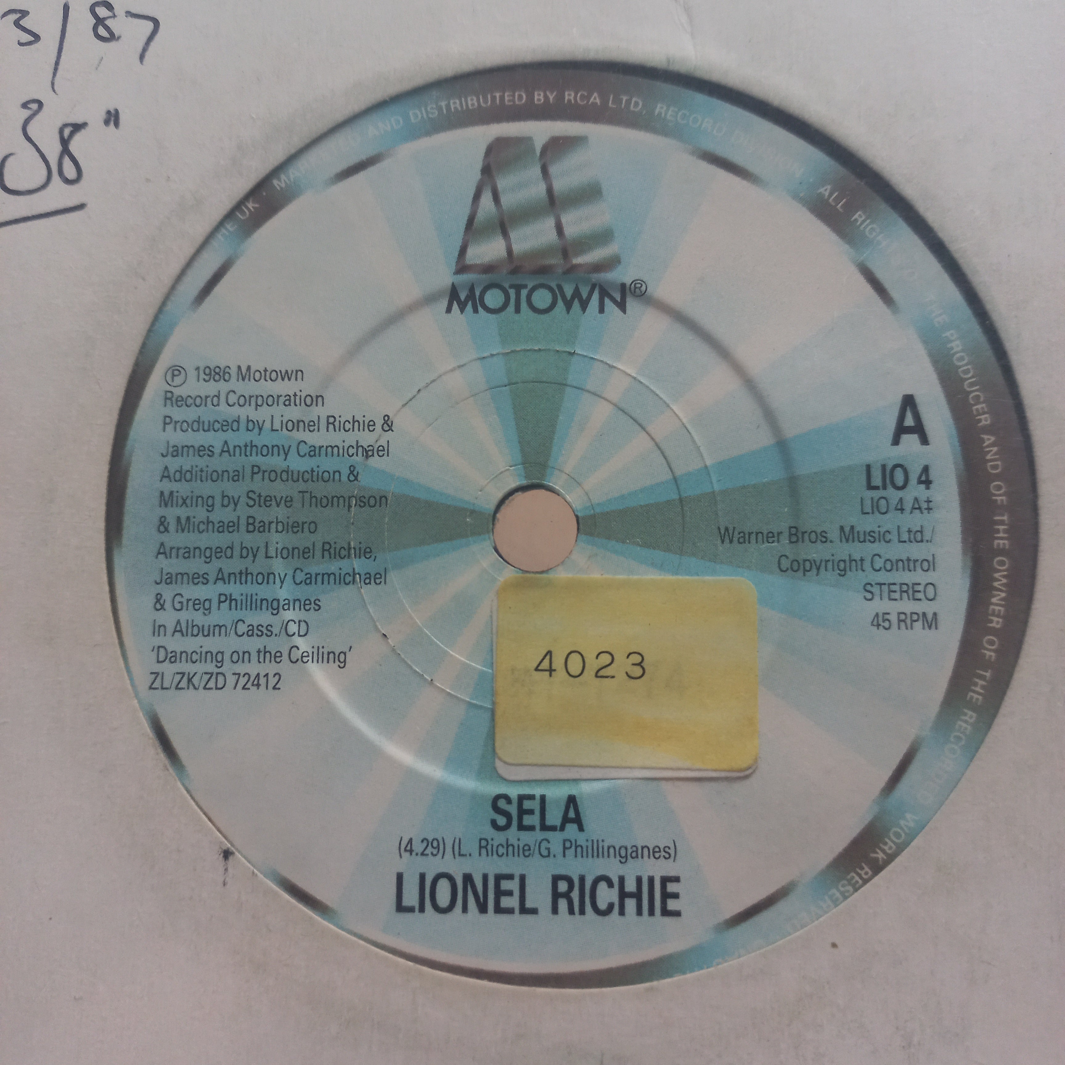 Lionel Richie Sela Simple 7" 2da. Mano Usado Muy Bien + VG+
