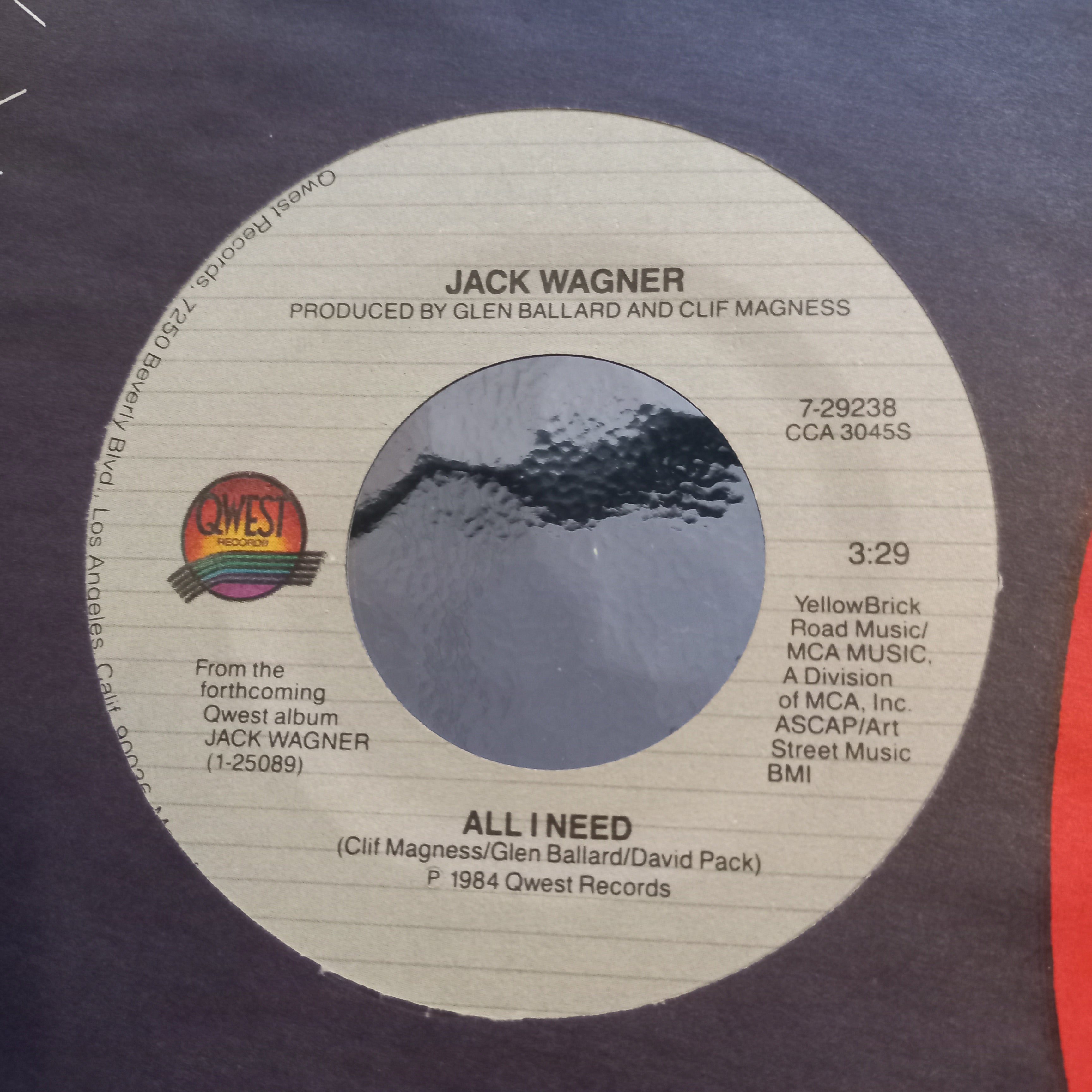 Jack Wagner All I Need Simple 7" 2da. Mano VG+
