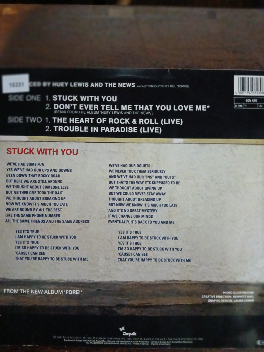 Huey Lewis and the News Stuck With You Maxi De Epoca VG+
