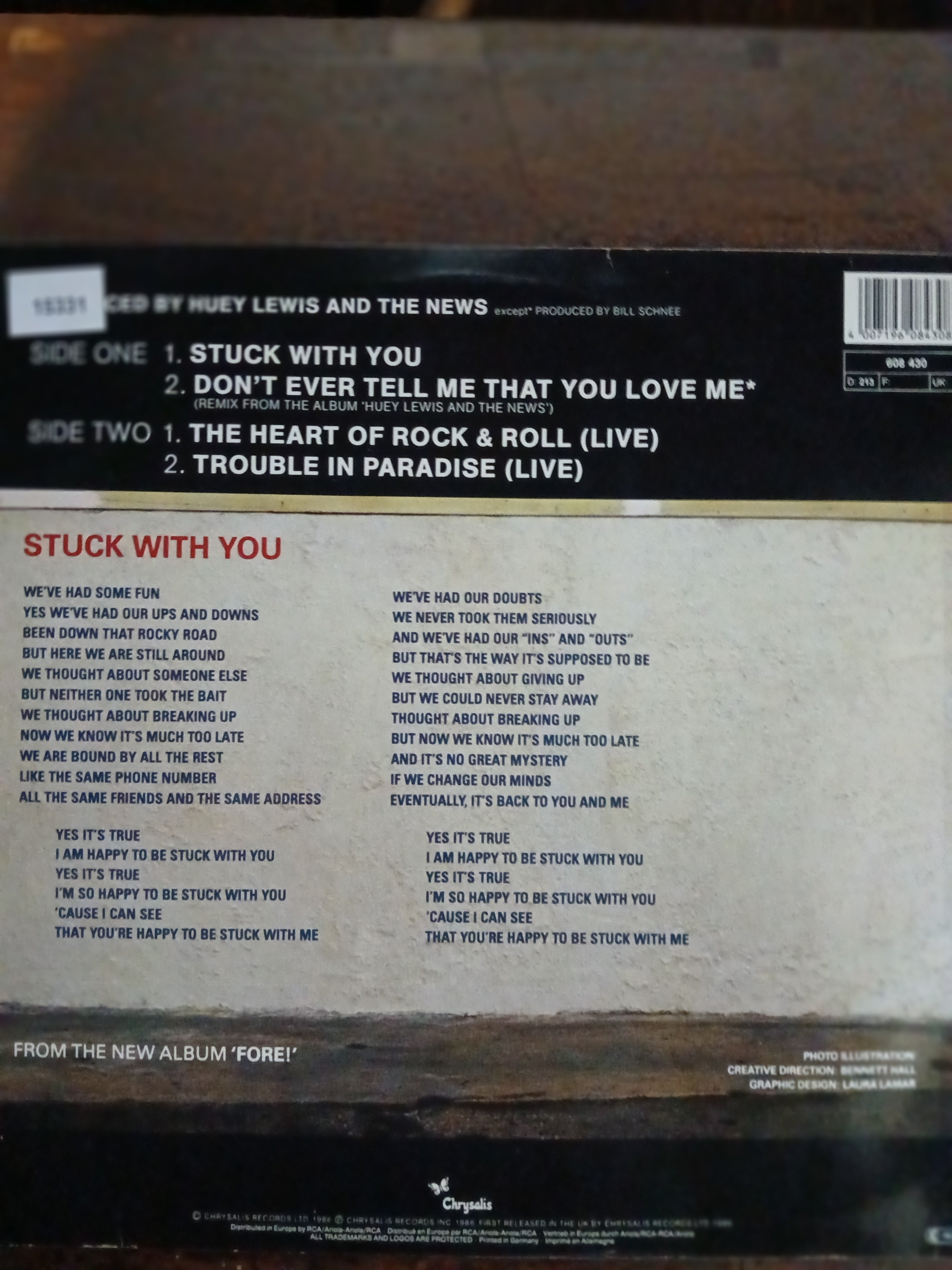 Huey Lewis and the News Stuck With You Maxi De Epoca VG+