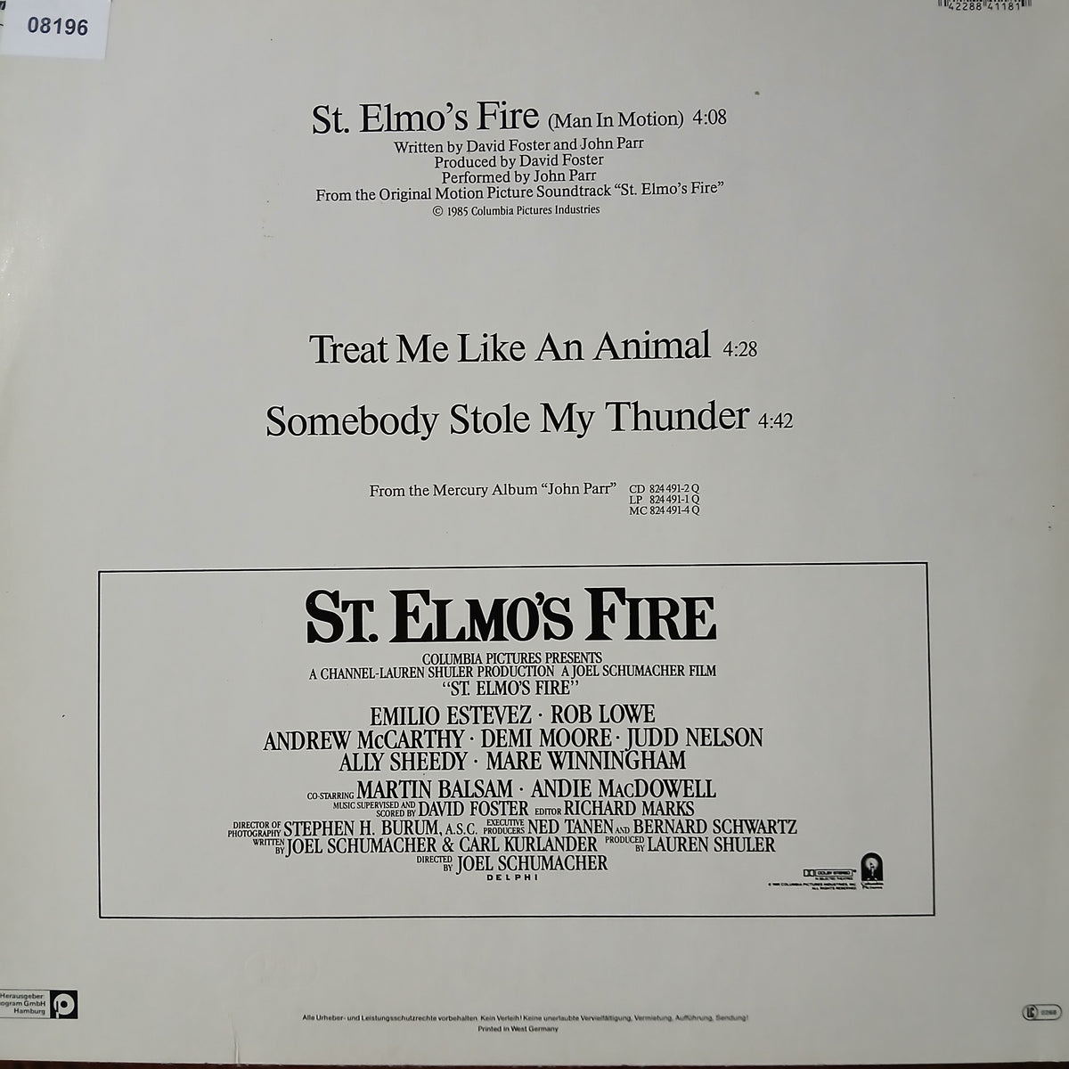John Parr St. Elmos Fire Maxi De Epoca VG+