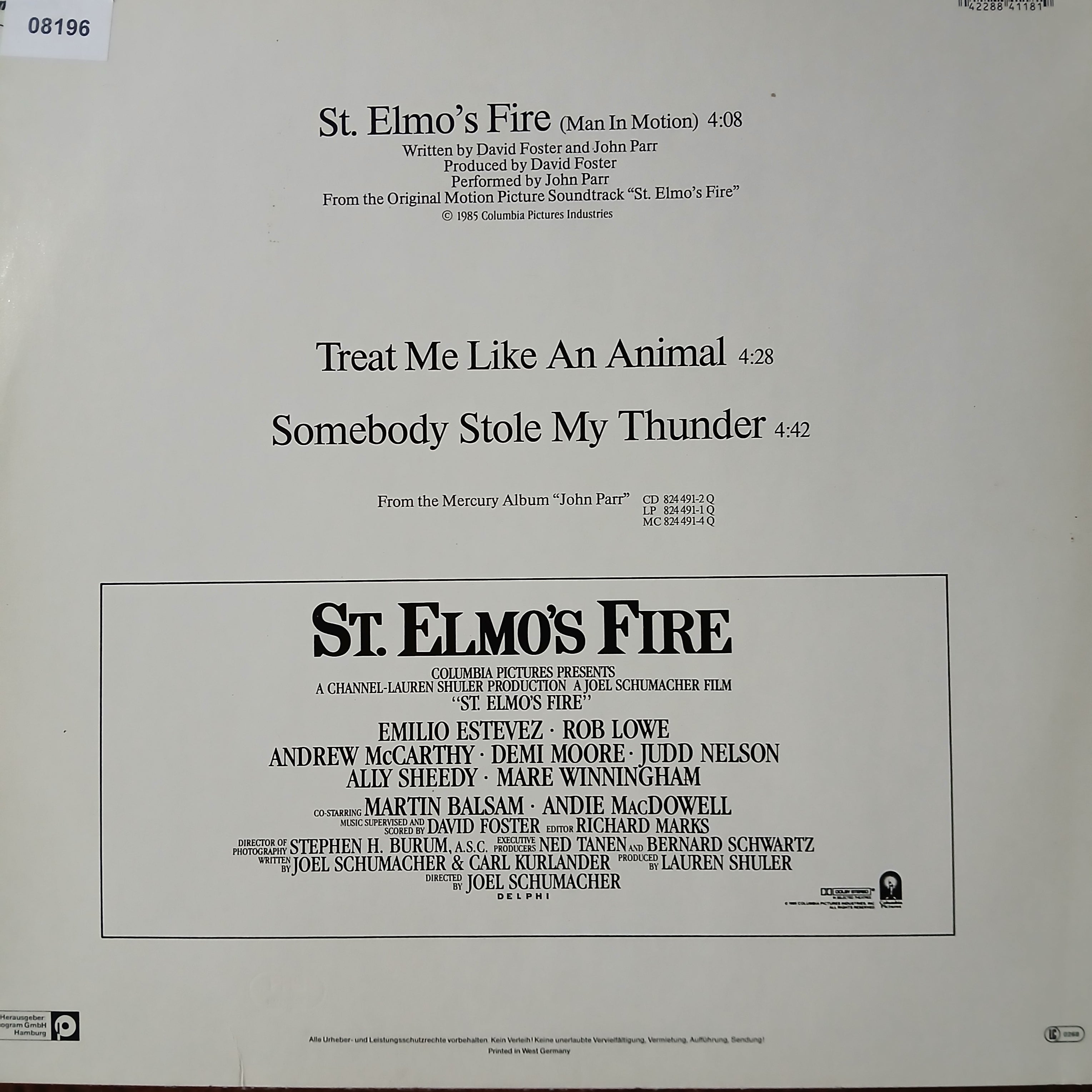 John Parr St. Elmos Fire Maxi De Epoca VG+