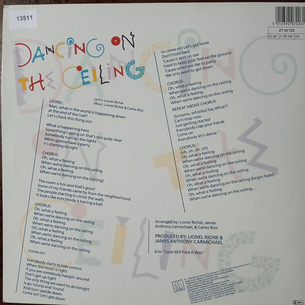 Lionel Richie Dancing on the Ceiling Maxi De Epoca VG+