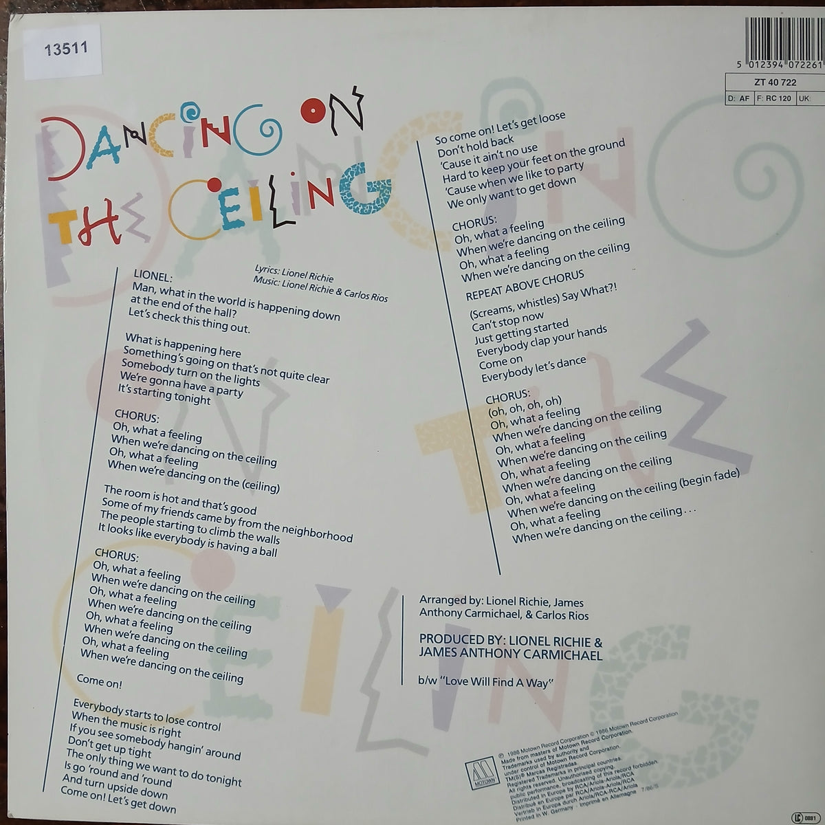 Lionel Richie Dancing on the Ceiling Maxi De Epoca VG+