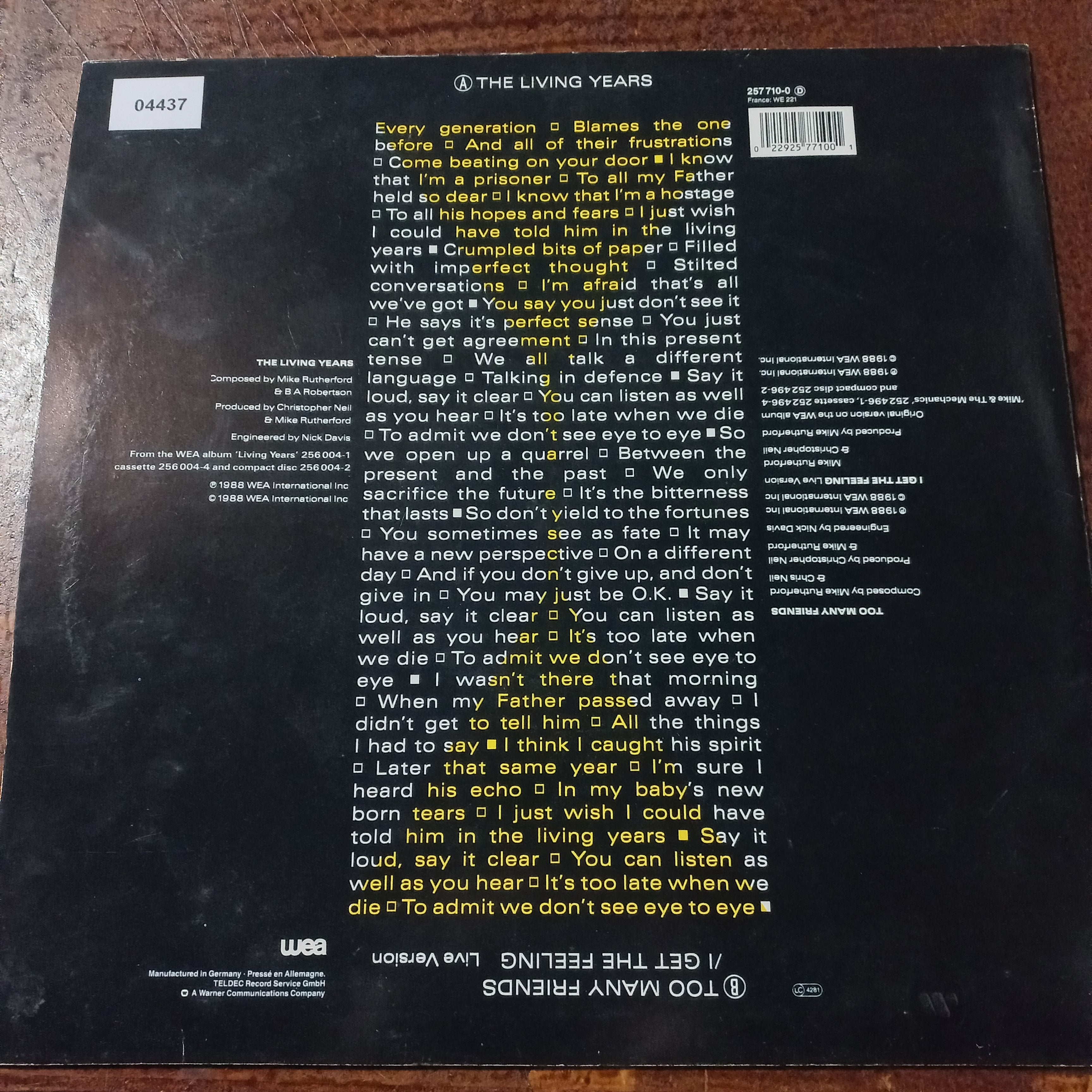 Mike and the Mechanics The Living Years Maxi De Epoca VG+