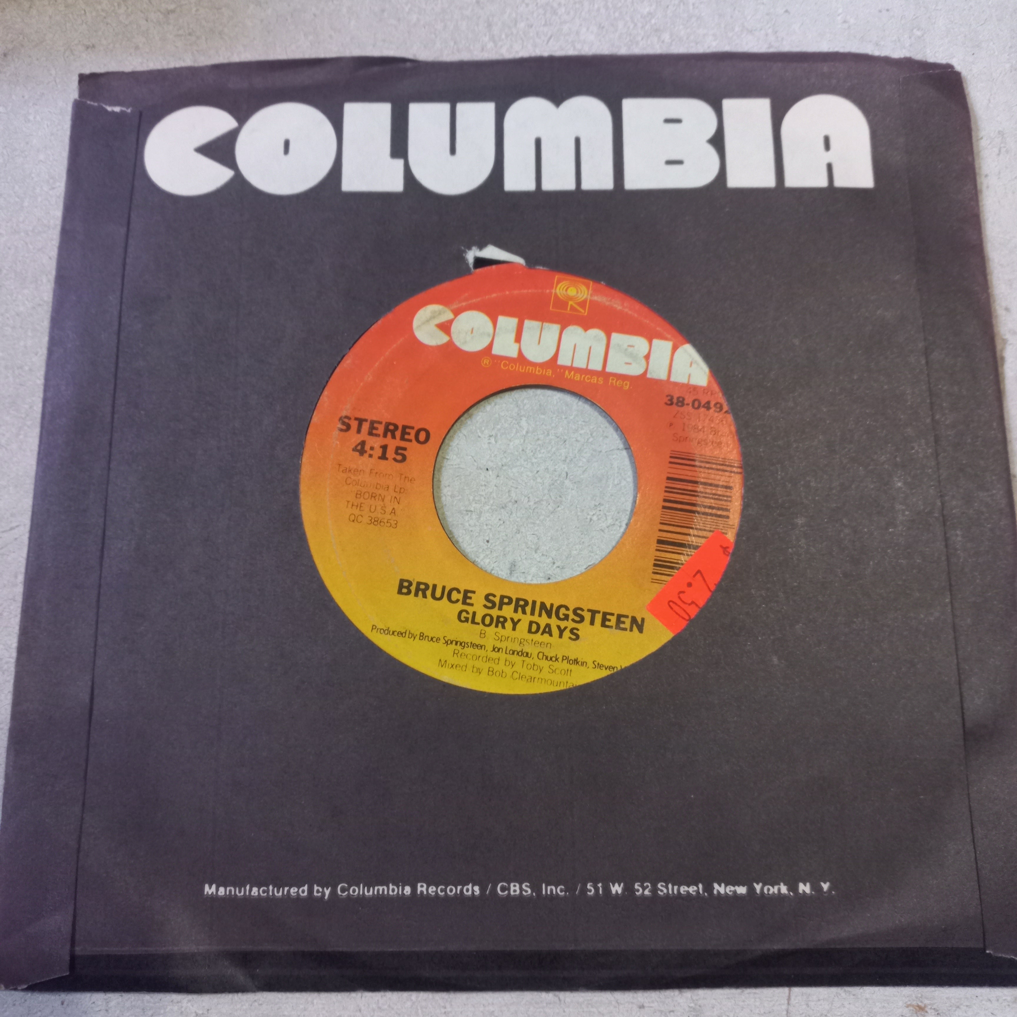 Bruce Springsteen Glory Days Simple 7" Vg+ De Epoca