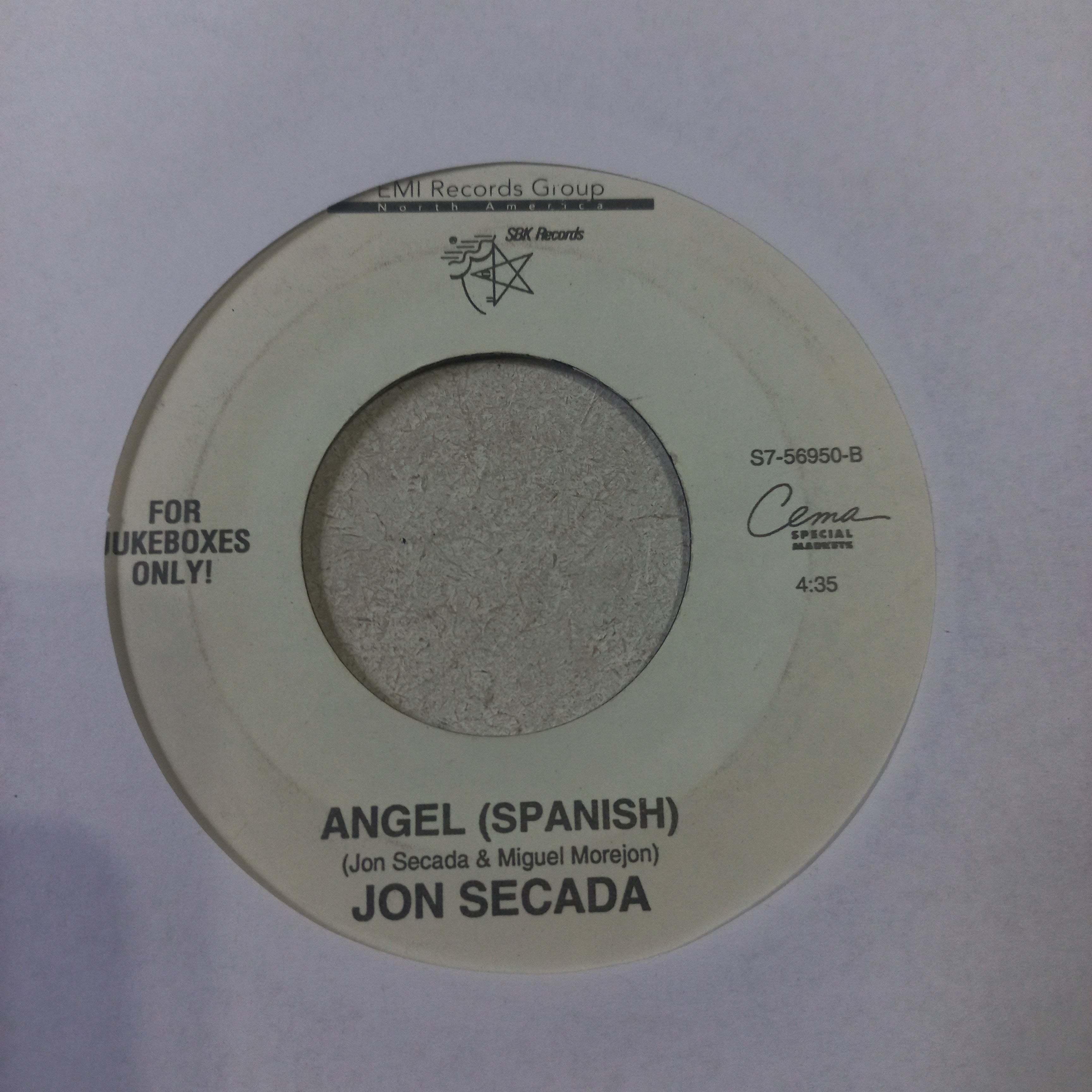 Jon Secada Angel En Español Simple 7" Vg+ De Epoca