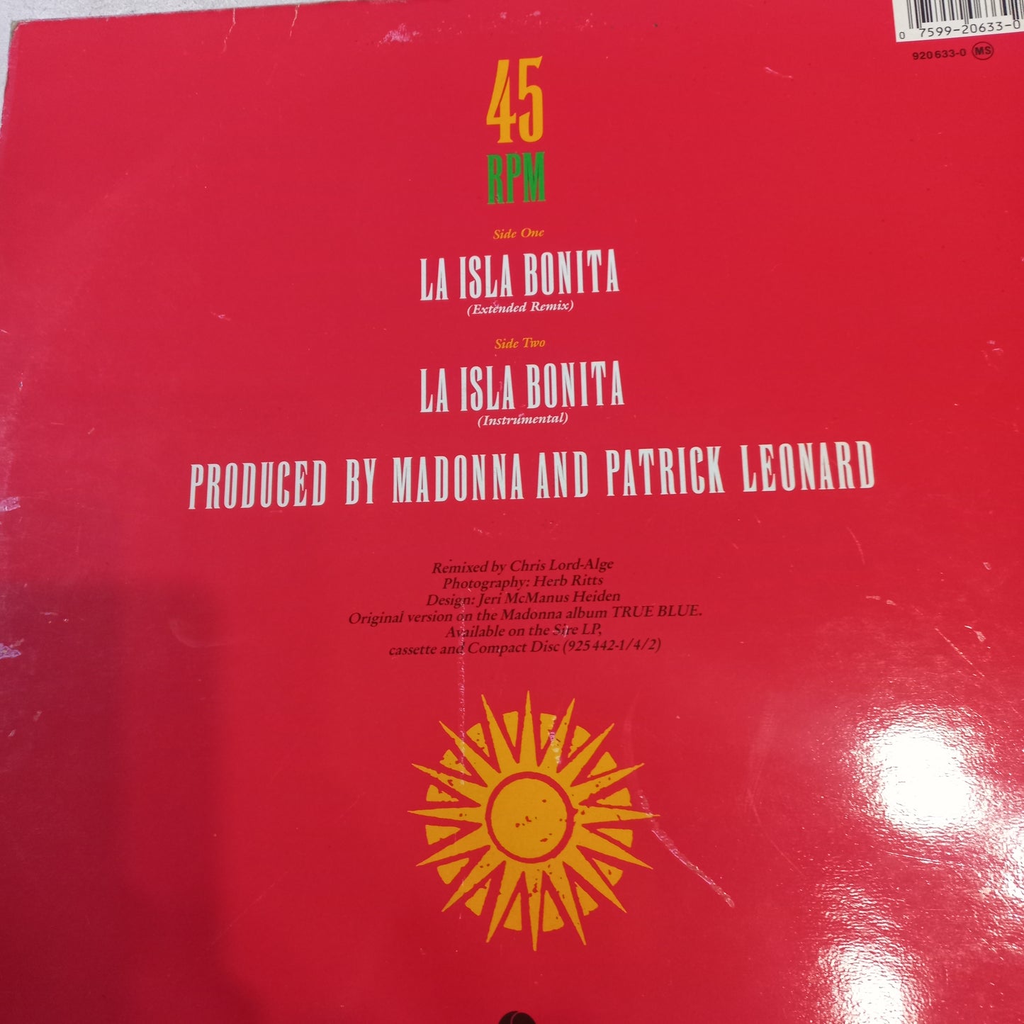 Madonna La Isla Bonita Maxi VG+ De Epoca