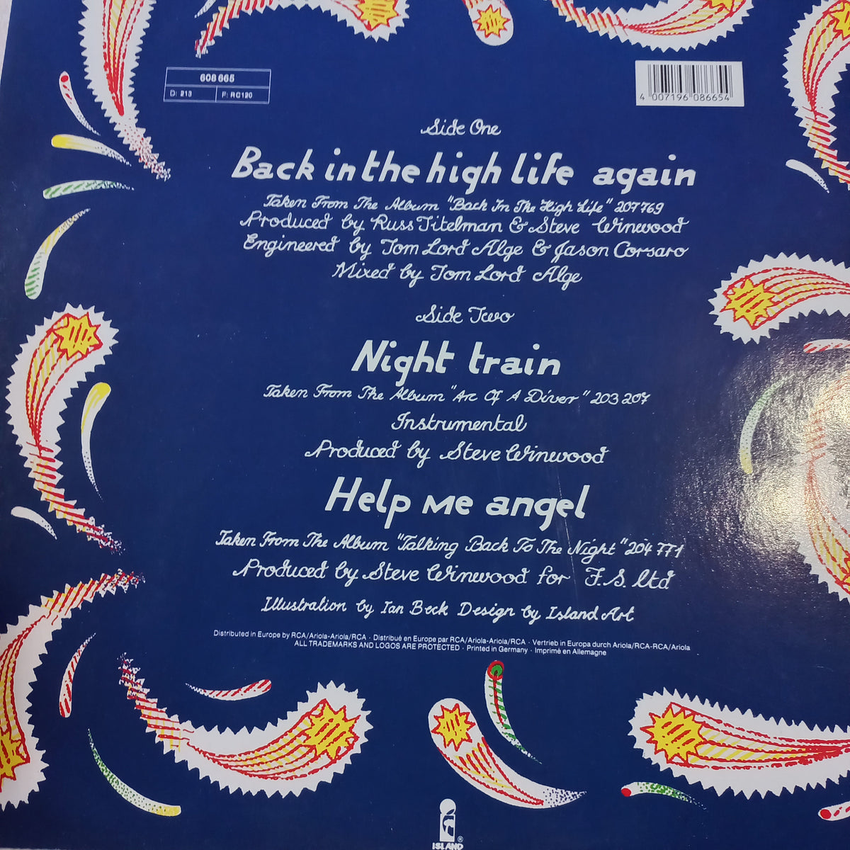 STEVE WINWOOD BACK IN THE HIGH LIFE MAXI 12" SECOND HAND VG+ O NM