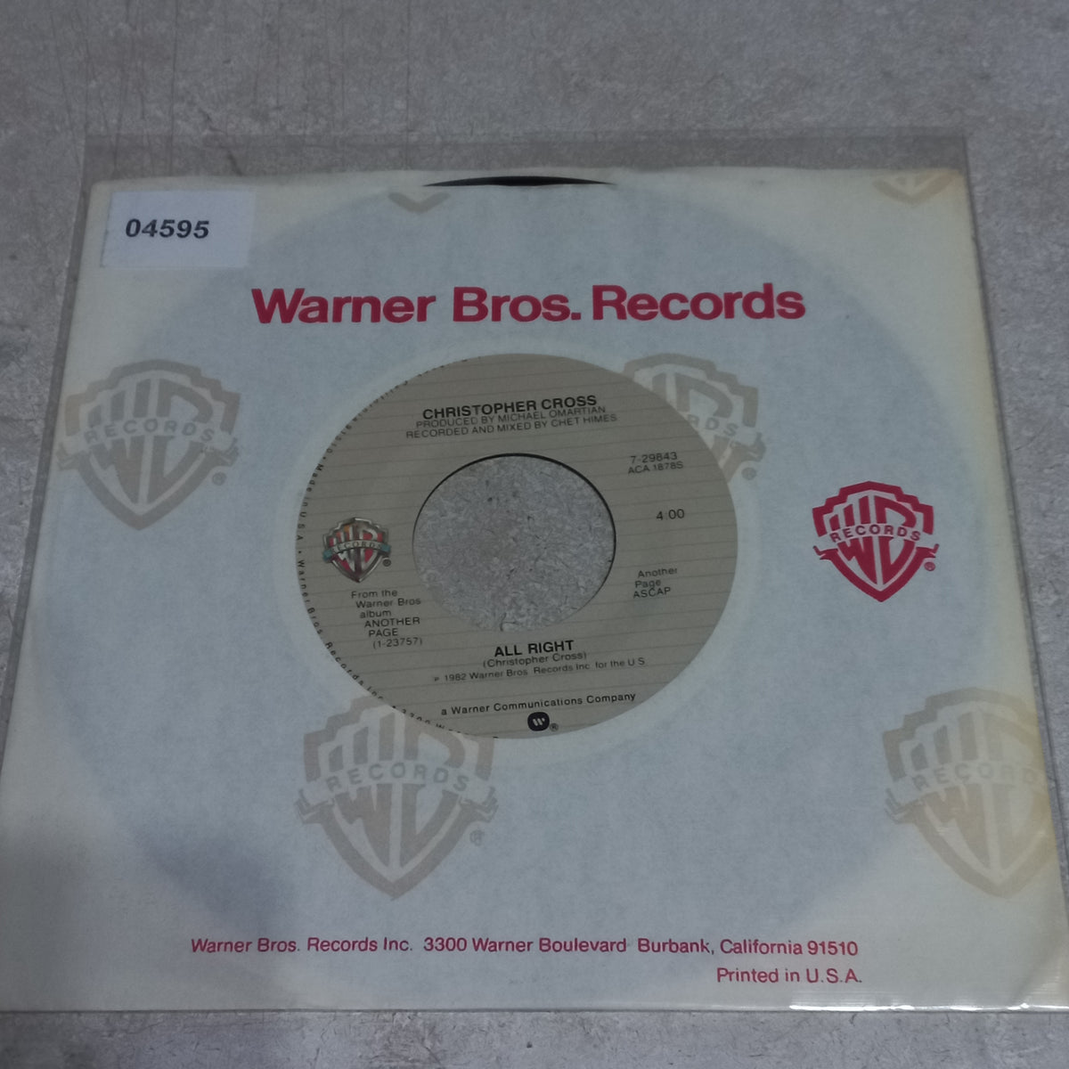 Christopher Cross - All Right (7'') Simple VG+