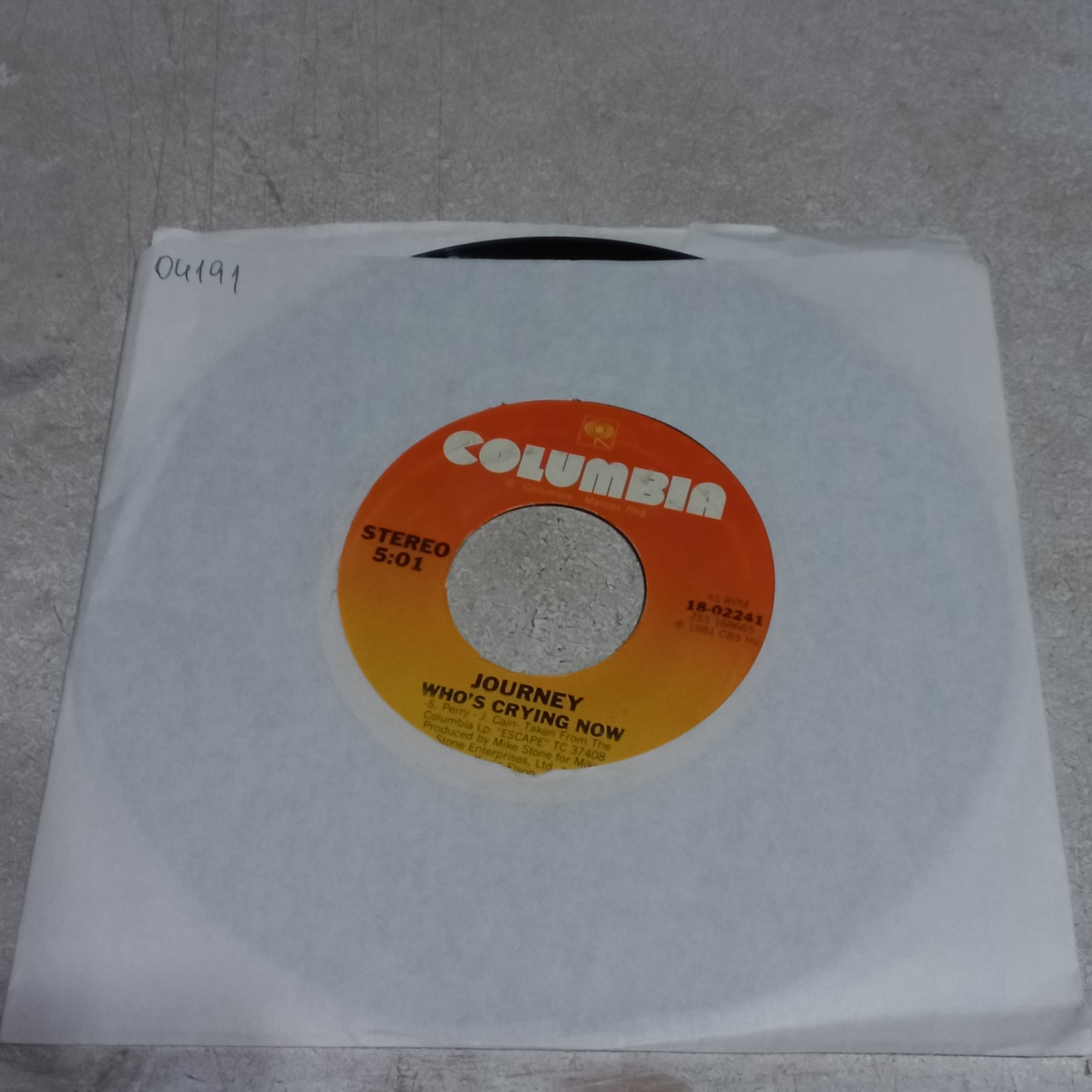 Journey - Who's Crying Now (7'') Simple VG+