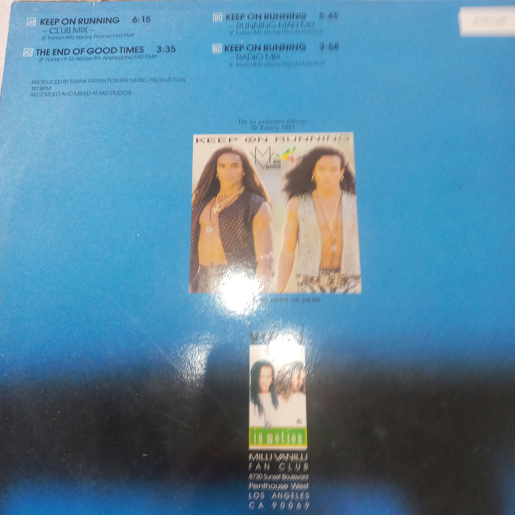 Milli Vanilli - Keep On Running (12", Maxi) (Hansa, Hansa - 3A 613 813, 613813 (3A)) - MAXI VG+ O Nm