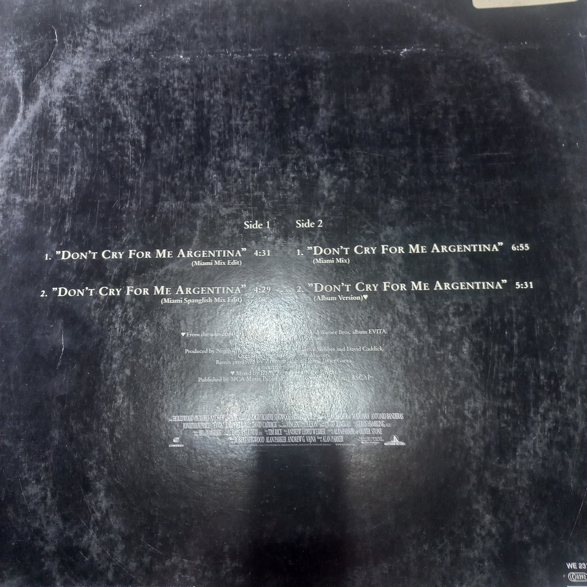 Madonna - Don't Cry For Me Argentina (12") (Warner Bros. Records - 9362 43830-0) - MAXI VG+ O Nm