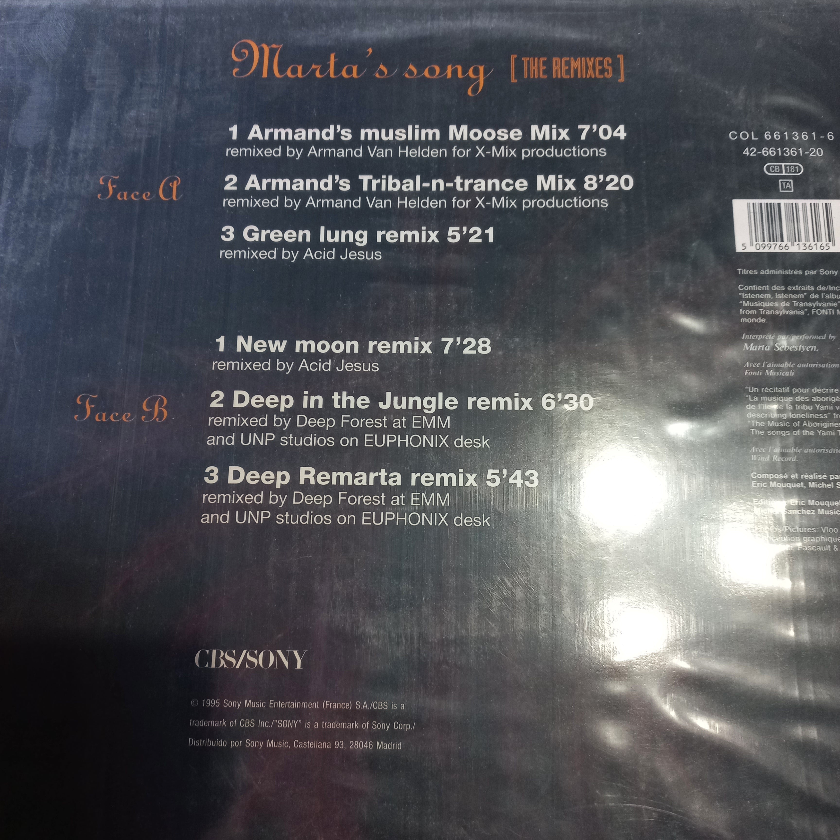 Deep Forest - Marta's Song MAXI VG+ (The Remixes) (12", Single) (Columbia, Columbia - COL 661361 6, COL 661361-6)