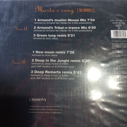 Deep Forest - Marta's Song MAXI VG+ (The Remixes) (12", Single) (Columbia, Columbia - COL 661361 6, COL 661361-6)