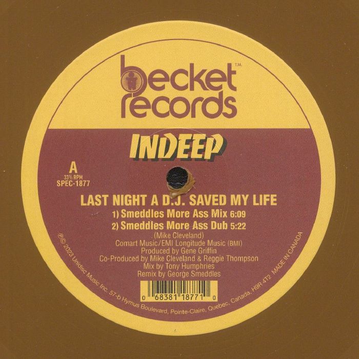 INDEEP LAST NIGHT A DJ SAVED MY LIFE MAXI 12" MINT