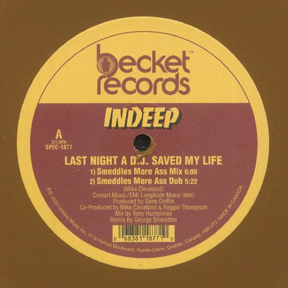 INDEEP LAST NIGHT A DJ SAVED MY LIFE MAXI 12" MINT