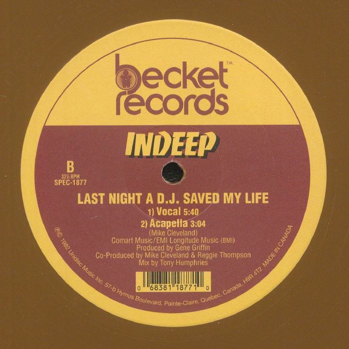 INDEEP LAST NIGHT A DJ SAVED MY LIFE MAXI 12" MINT
